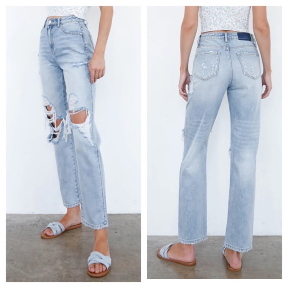 INSANE GENE High Rise Ripped Straight Jeans • Sz 25